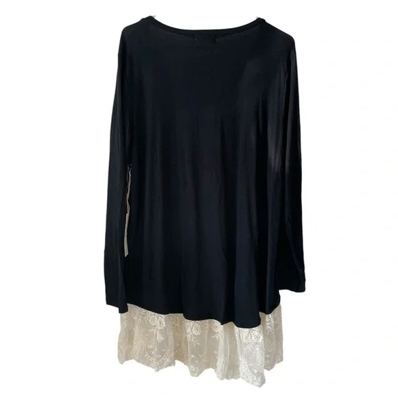 NWT Paper + Tee Black Hi-Low Tunic Lace Hem Tee-1X - Picture 2 of 6